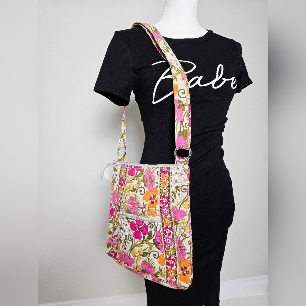 Vera Bradley Quilted Floral Pink, Orange And Cream Shoulder bag Crossbody Purse